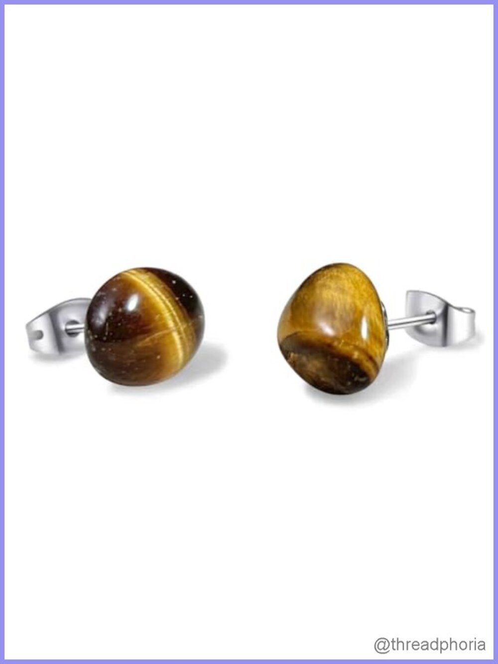 Natural Tiger Eye Stone Stud Earrings Stainless Steel Hypoallergenic